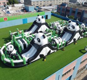 T7-5200 Curso de Obstáculos Inflável Gigante com Tema de Panda Corrida Desafiadora
