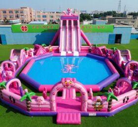 Pool3-895 Parque Aquático Inflável com Tema Pantera Cor-de-Rosa