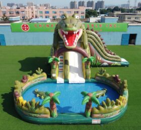T8-6128 Escorrega Aquático Insuflável com Tema de Crocodilo