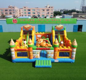 T2-8964 Combo Inflável Garfield Casa de Pular com Duplos Escorregadores