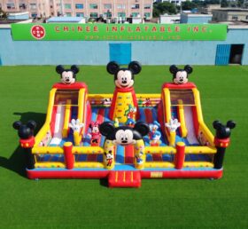 T2-8979 Combo Inflável de Mickey & Minnie Castelo Pula-Pula com Dois Escorregadores