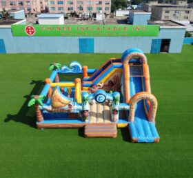 T2-8988 Castelo Inflável Combinado com Tema Moana e Escorregador