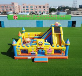 T2-9004 Castelos Combo Inflável com Escorregador Tema Bob Esponja