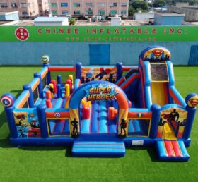 T2-9009 Combo Inflável de Super-Heróis Castelo Pula-Pula com Escorrega e Obstáculos