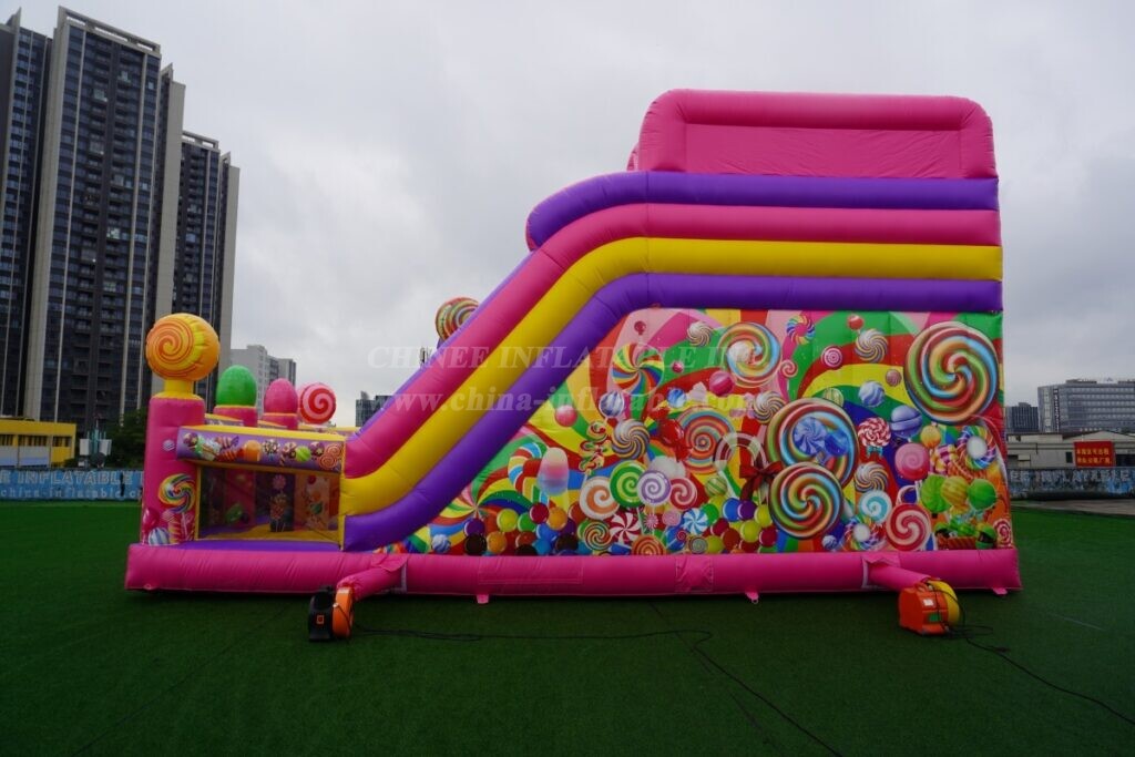T6-8488B Candy-Themed Inflatable Fun City Slide Combo